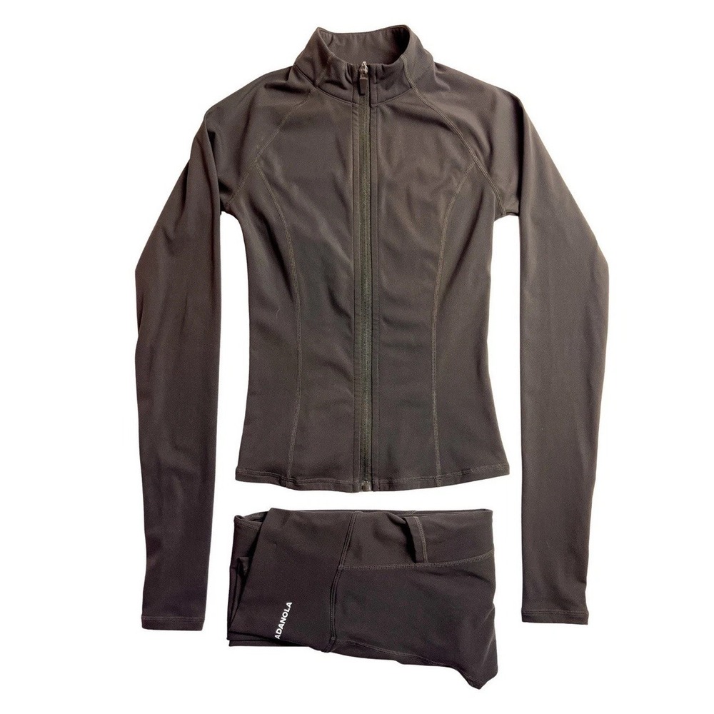 Adanola Brown Coffee Bean Zip Up Jacket And Pants Set 2 PC XXS Active Thumb Hole